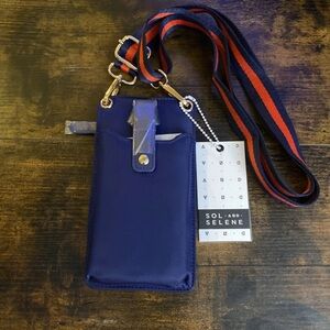 Sol And Selene Duality Crossbody Phone Bag Navy Blue & Red w/ Gold Accents NWT